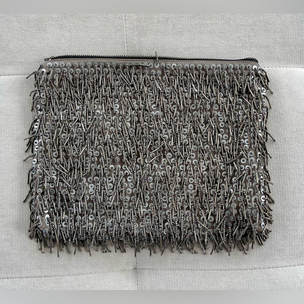 Silver Embellished Fringe Clutch